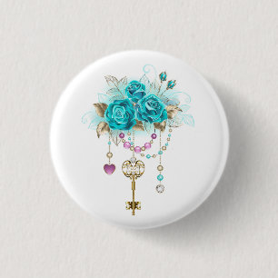 Türkisfarbene Rose mit Tasten Button