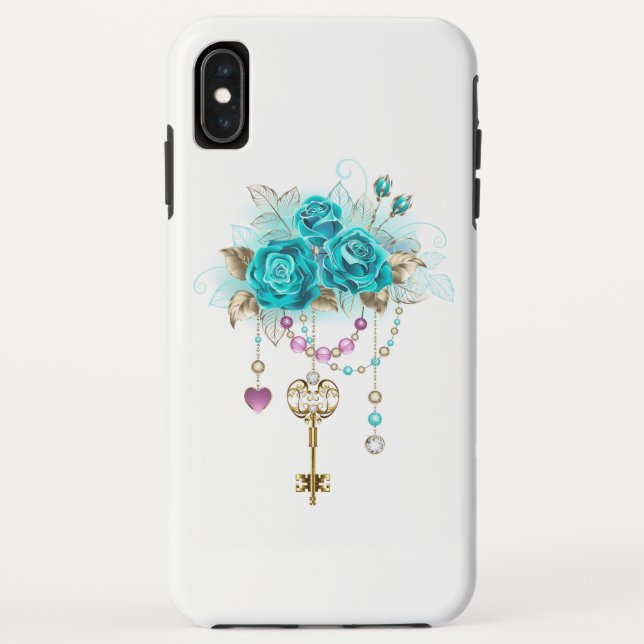 Türkisfarbene Rose mit Tasten Case-Mate iPhone Hülle (Rückseite)