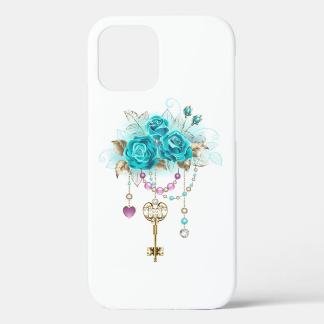 Türkisfarbene Rose mit Tasten Case-Mate iPhone Hülle (Rückseite)