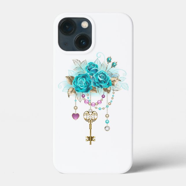 Türkisfarbene Rose mit Tasten Case-Mate iPhone Hülle (Rückseite)
