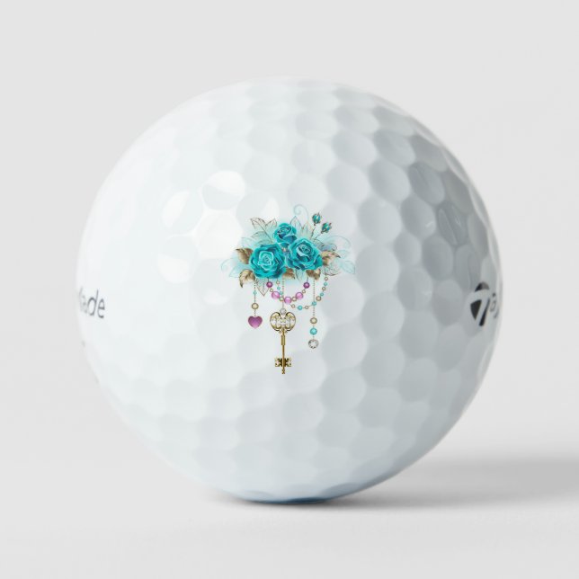 Türkisfarbene Rose mit Tasten Golfball (Vorderseite)