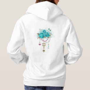 Türkisfarbene Rose mit Tasten Hoodie