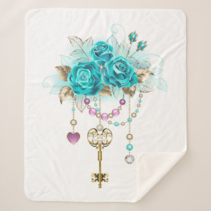 Türkisfarbene Rose mit Tasten Sherpadecke