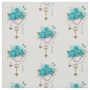 Türkisfarbene Rose mit Tasten Stoff