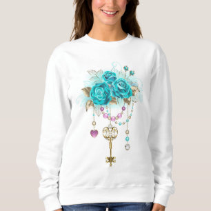 Türkisfarbene Rose mit Tasten Sweatshirt