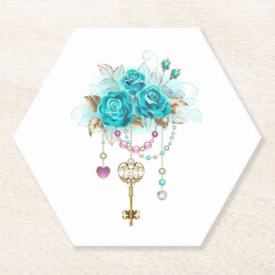 Türkisfarbene Rose mit Tasten Untersetzer