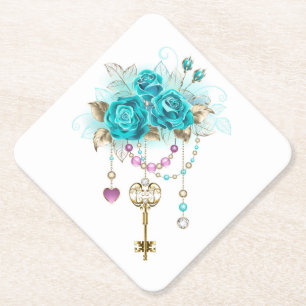 Türkisfarbene Rose mit Tasten Untersetzer