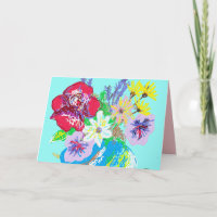 Türkisfarbene Rose und Blume in Vase Card