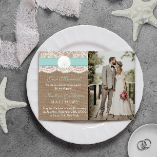Türkisfarbene Sand Dollar Beach Hochzeitssommage F Ankündigung