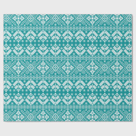 Türkisfarbene Schneeflocke & Florale Fair-Isle-Wei Geschenkpapier