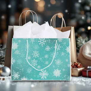 Türkisfarbene Schneeflocken Muster Sanfter Winterf Große Geschenktüte