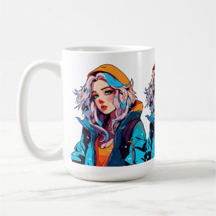 Türkisfarbene Schönheit: HandGezeichnet Anime Girl Kaffeetasse