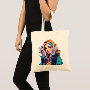 Türkisfarbene Schönheit: HandGezeichnet Anime Girl Tragetasche