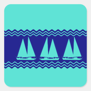 Türkisfarbene Segelbootmuster Quadratischer Aufkleber