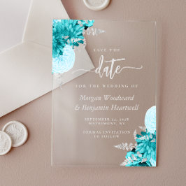 Türkisfarbene Silberne Blumige Hochzeit-Save-the-D Acryleinladungen