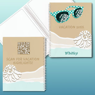 Türkisfarbene Sonnenbrille Muschel am Strandurlaub Notizbuch