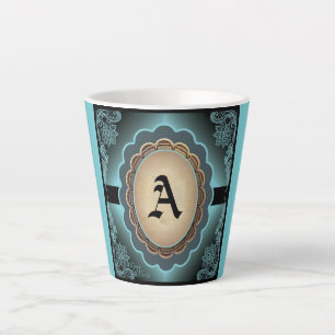 Türkisfarbene Spitzen-Monogramm Latte-Tasse Milchtasse