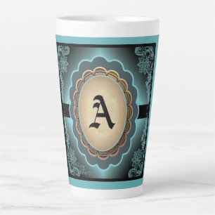 Türkisfarbene Spitzen-Monogramm Latte-Tasse Milchtasse
