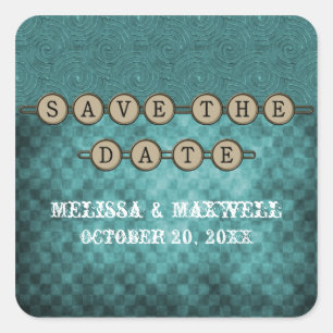 Türkisfarbene Steampunk-Tasten „Save the Date“-Auf Quadratischer Aufkleber