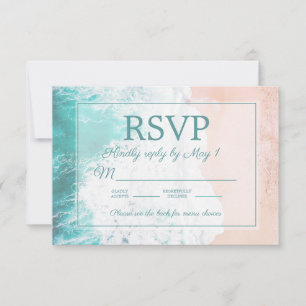 Türkisfarbene Strand Ozean Sand Hochzeit RSVP #4 Karte