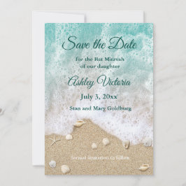 Türkisfarbene Strandwellen Bat Mitzvah Save the Da Einladung