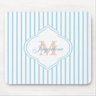 Türkisfarbene Streifen-Monogramm Mousepad