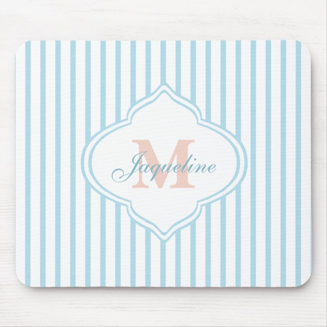 Türkisfarbene Streifen-Monogramm Mousepad (Vorne)