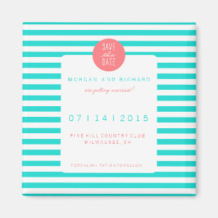 Türkisfarbene Streifen - Speichern Sie die Datumsm Magnet