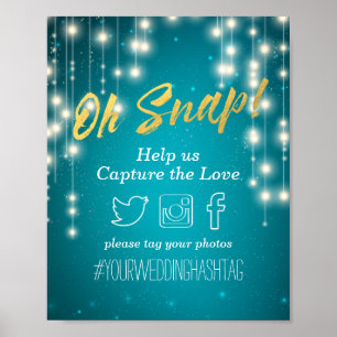 Türkisfarbene String Lights Wedding Oh Snap Hashta Poster
