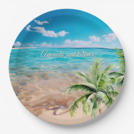 Türkisfarbene Tides Tropical Palm Tree Beach Hochz Pappteller