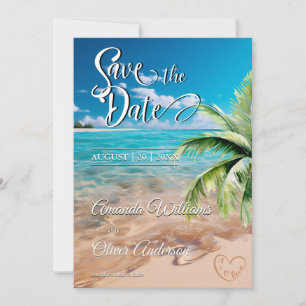 Türkisfarbene Tides Tropical Palm Tree Beach Hochz Save The Date