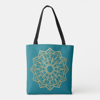 Türkisfarbene Tote-Tasche mit heiliger Geometrie
