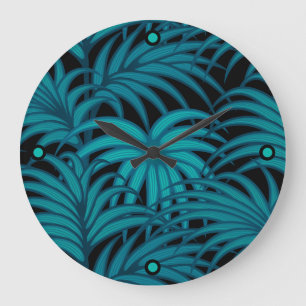 Türkisfarbene tropische Palmen Blätter Große Wanduhr