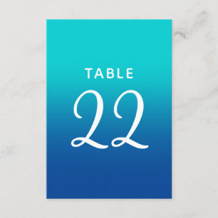 Türkisfarbene und blaue Ombre-Hochzeitstischnummer Einladung