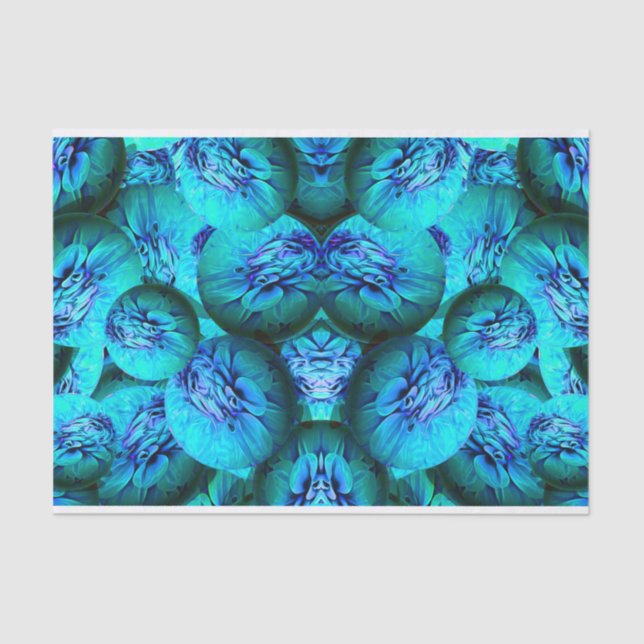 Türkisfarbene und blaue Sphären in 3D-Optik Seidenpapier (Vorderseite)