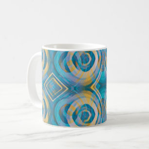 Türkisfarbene und gelbe Batik-Kreise & Diamanten Kaffeetasse
