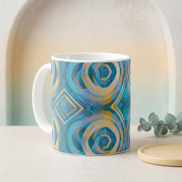 Türkisfarbene und gelbe Batik-Kreise & Diamanten Kaffeetasse