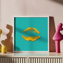 Türkisfarbene und gelbe küssende Lippen Poster