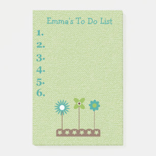 Türkisfarbene und grüne Blumen Personalisierte To- Post-it Klebezettel