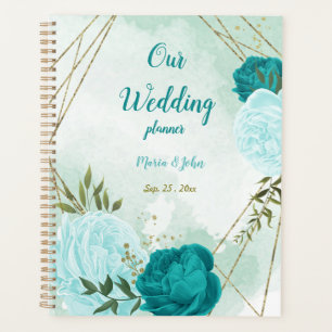 türkisfarbene und hellblaue Blumen Hochzeit Grünel Planer