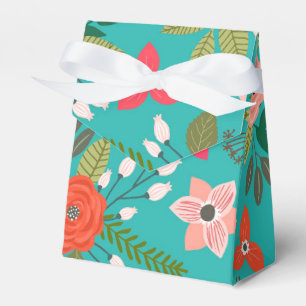 Türkisfarbene und korallenrote Blumendekoration Geschenkschachtel