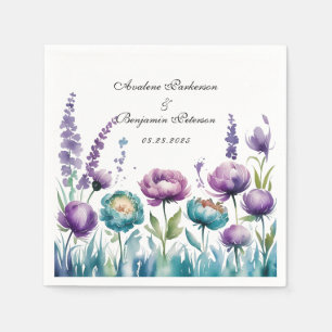 Türkisfarbene und Lila Wildblumen Hochzeit Serviette