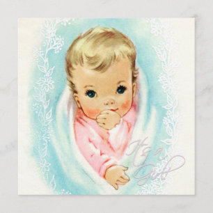 Türkisfarbene und rosa Vintage-Baby-Party für Mädc Einladung