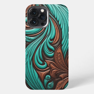 Türkisfarbene und schokoladengearbeitete Western-M iPhone 13 Pro Max Hülle