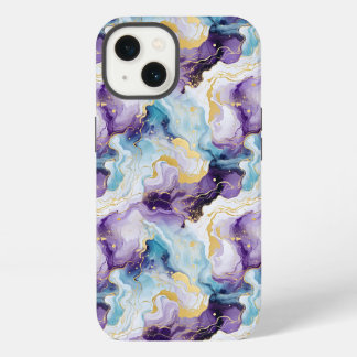 Türkisfarbene und violette Marmorierung iPhone 13 Hülle