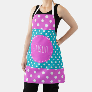 Türkisfarbene und weiße Polka-Punkte mit rosa Mo Schürze