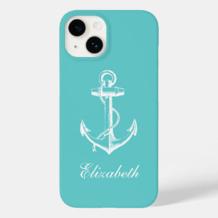 Türkisfarbene Vintage Ankermonogramm Case-Mate iPhone Hülle