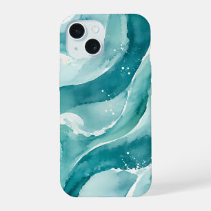 Türkisfarbene Wasserfarbe-Ozeanwellen abstrakt iPhone 15 Hülle