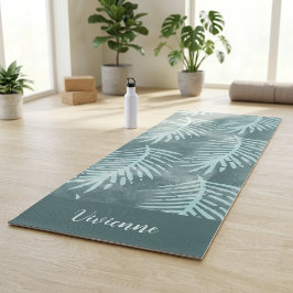 Türkisfarbene Wasserfarbe Tropisches Blatt Benutze Yogamatte