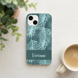 Türkisfarbene Wasserfarbe Tropisches Blatt Name Case-Mate iPhone 14 Hülle